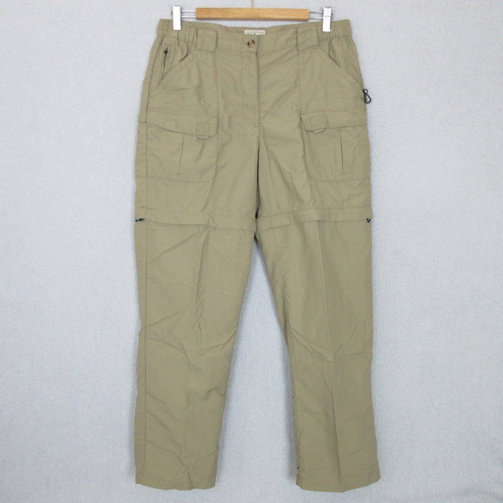 LL Bean Womens M Regular Convertible Hiking Cargo Pants Tan Nylon Zip Off